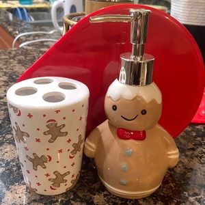 Gingerbread soap dispenser and toothbrush holder